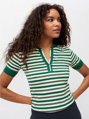Urban Outfitters Striped Henley Crop Top — Button Front Size Small Fair